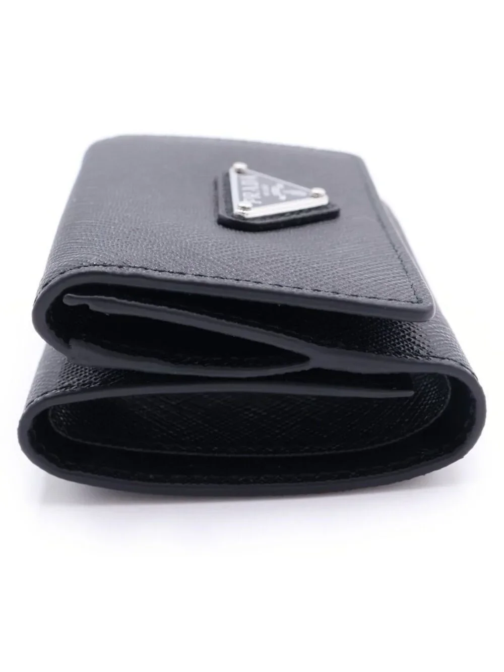 Prada Saffiano Triangle Logo 3 Fold Wallet Black